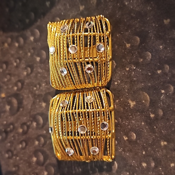 Goldtone Square Rhinestone Clip Earrings - Picture 1 of 3